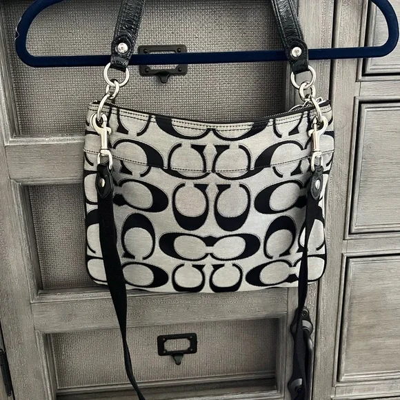 Coach Black and Gray Crossbody Purse or bag with Signature Pattern - Picture 6 of 12